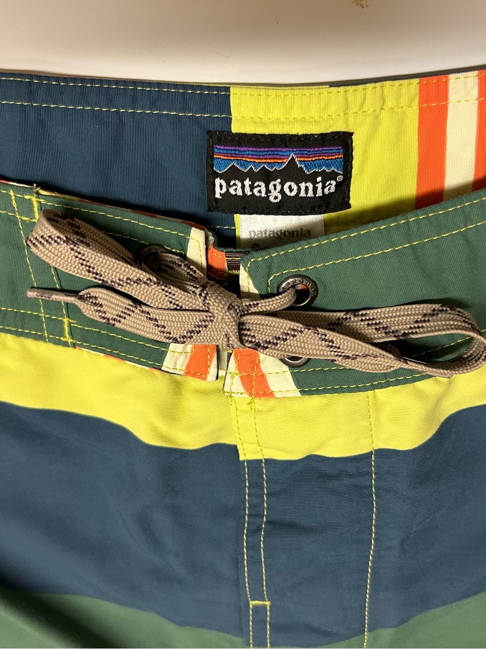 Patagonia Men's Wavefarer Board Shorts  classic "Fitz Stripe swim trunks size 35